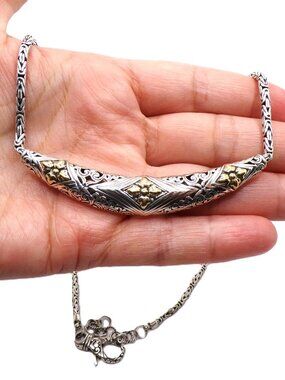 925 Sterling Silver & 18K Gold Accents Byzantine Statement Necklace